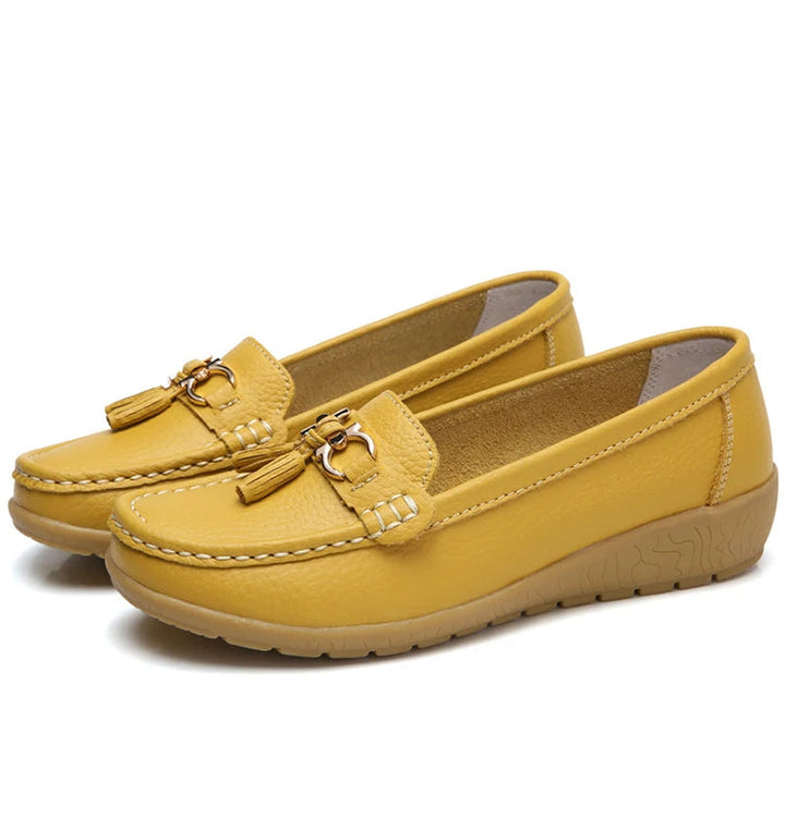 Leather Cut-Out Ballerina Flats for Women