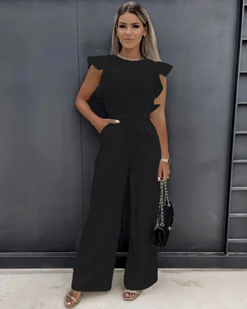 Elegant Jumpsuit with Flutter Sleeves