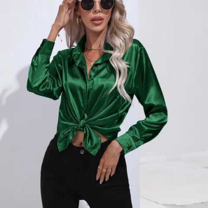 Women's Satin Loose Fit Long Sleeve Blouse
