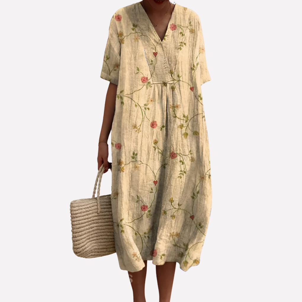 Women’s Floral Summer Dress – V‑Neck and Short Sleeves