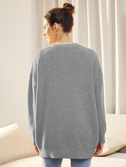 Oversized V-Neck Cardigan with Button Closure