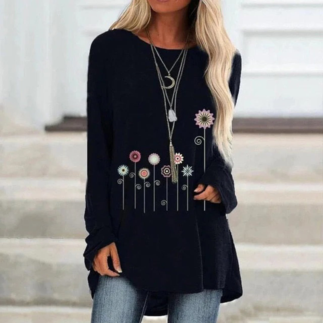 Sweatshirt with 3D Floral Embroidery Soft Texture Meets Subtle Elegance