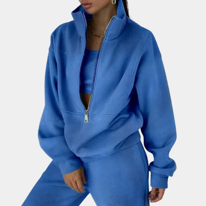 Comfortable Tracksuit Pullover with Zipper for Women