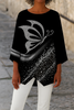 Women's Butterfly Print Blouse Round Neck & Long Sleeves