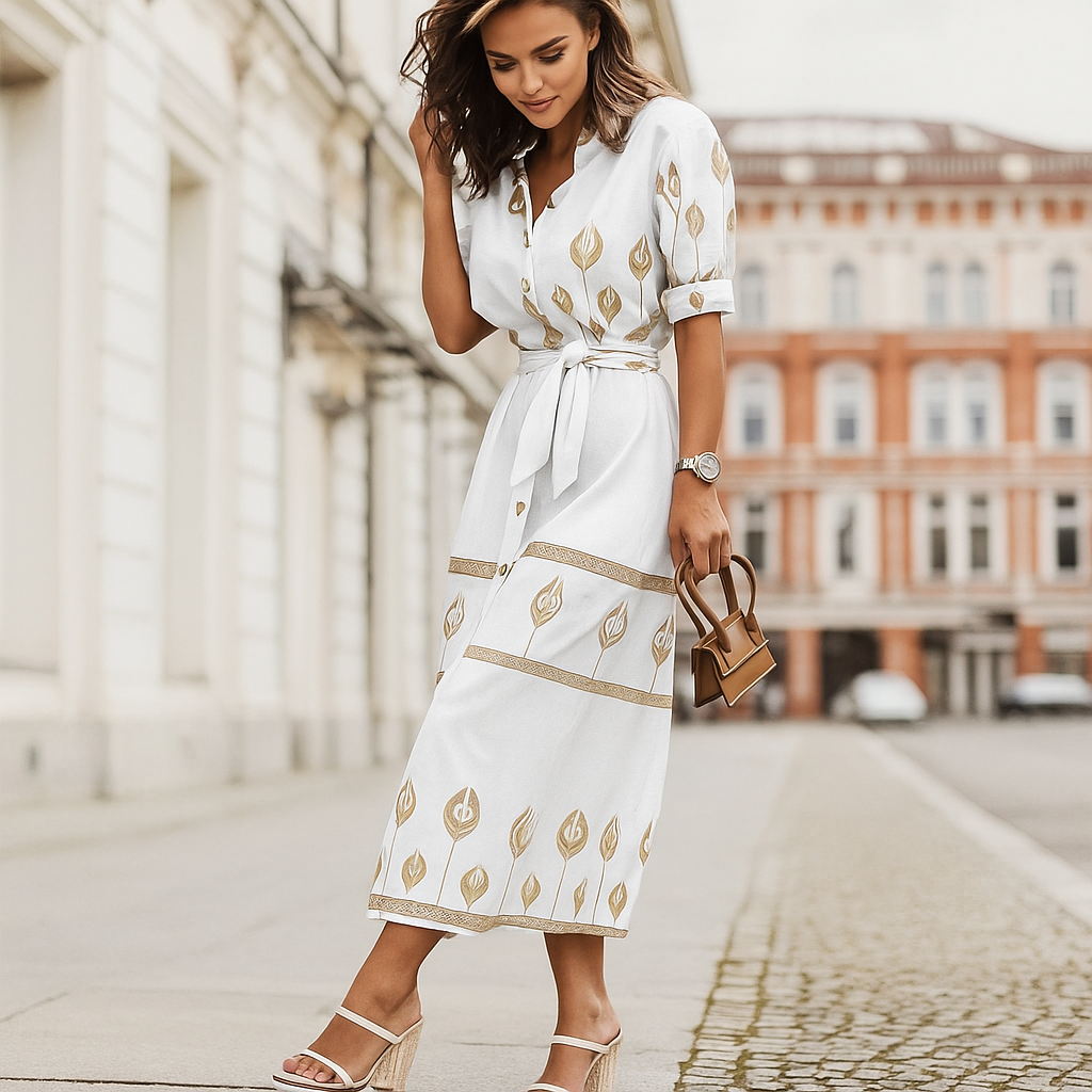 Belted Linen Blend comfortable Dress
