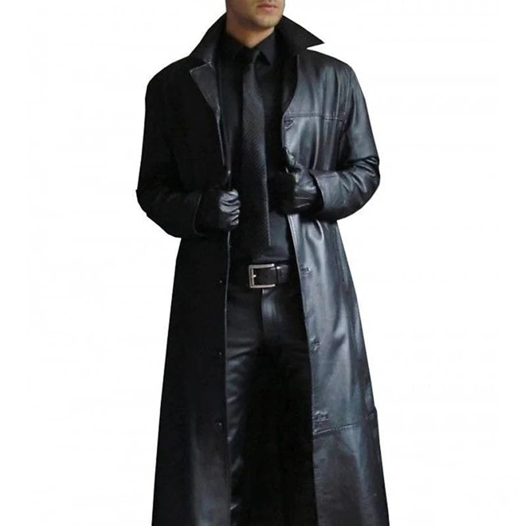 Long Faux Leather Winter Coat for Men