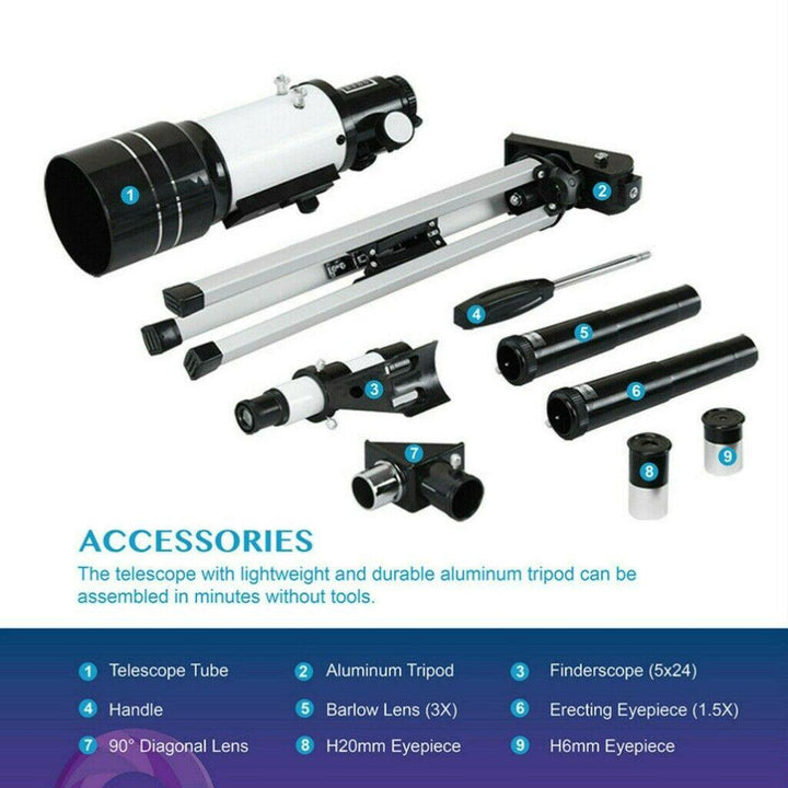 Professional Astronomical 150x Magnification Refracting Telescope 300/70mm With Tripod Phone Adapter 6