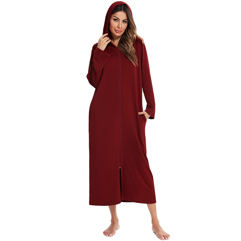 Warm Zip-Up Nightdress with Hood