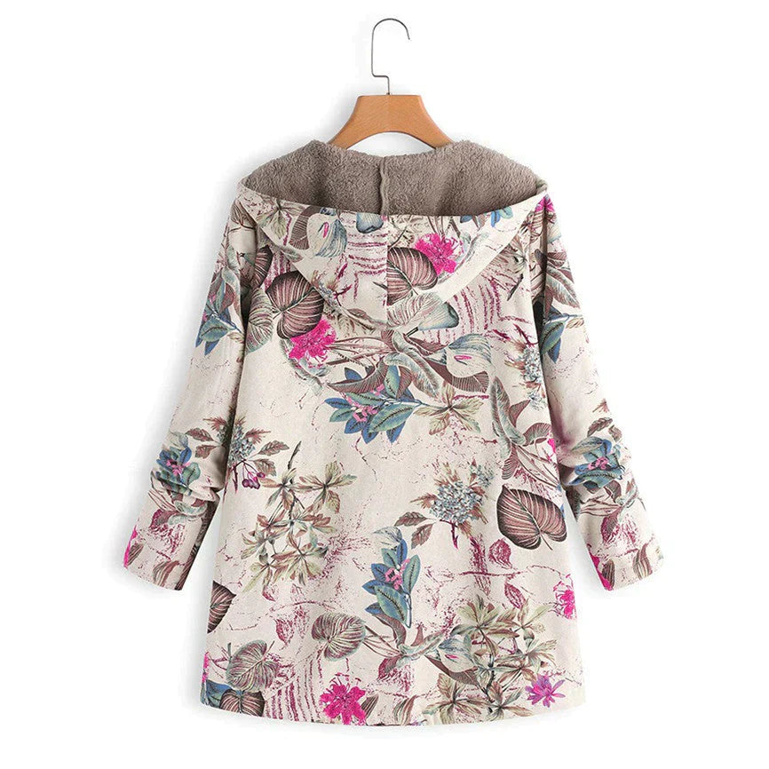 Long Women's Spring Jacket with Hood and Front Pockets