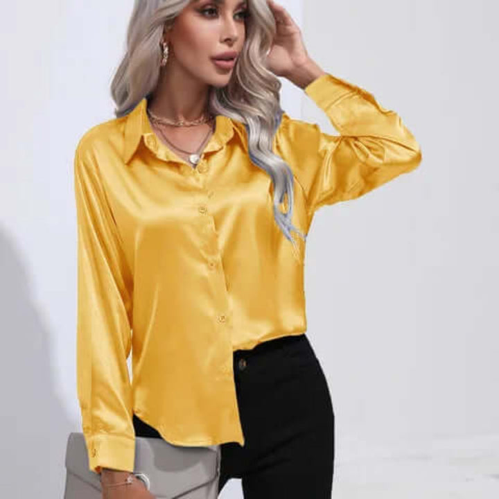 Women's Satin Loose Fit Long Sleeve Blouse