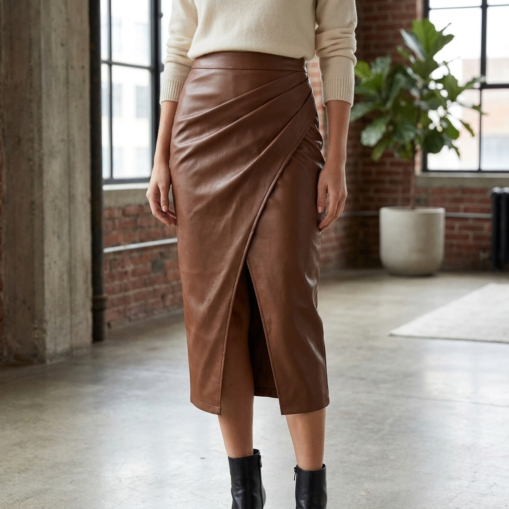 Pleated Midi Skirt with Front Split